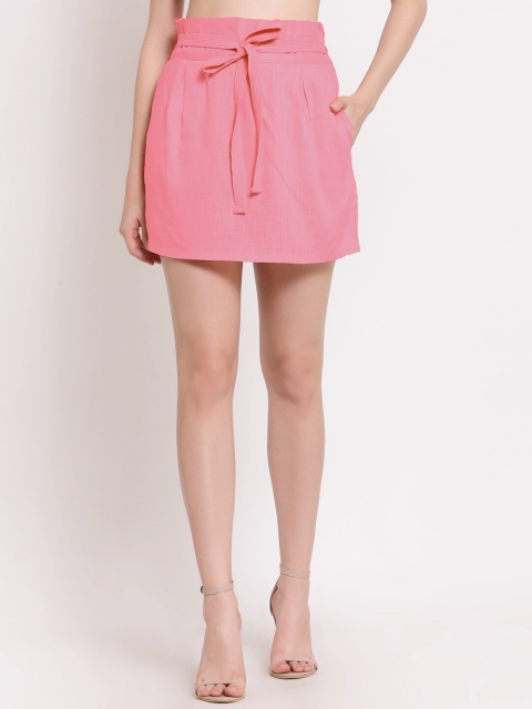 

PATRORNA Women Pink Solid Straight Skirt