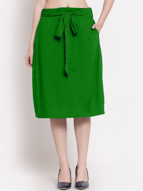 

PATRORNA Women Green Solid Midi A-Line Skirt