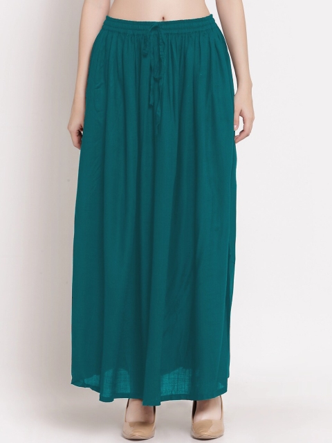 

PATRORNA Women Green Solid Long Tulip Maxi Skirt, Sea green