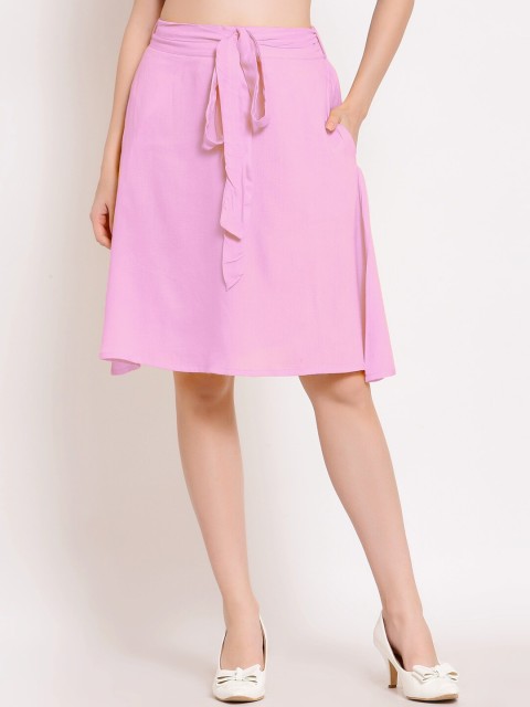 

PATRORNA Women Pink Solid Pleated A-Line Skirt