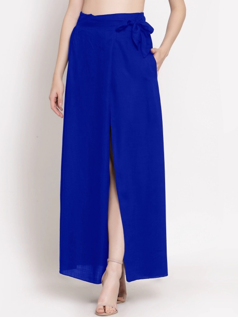

PATRORNA Women Navy Blue Solid Wrap Maxi Skirt