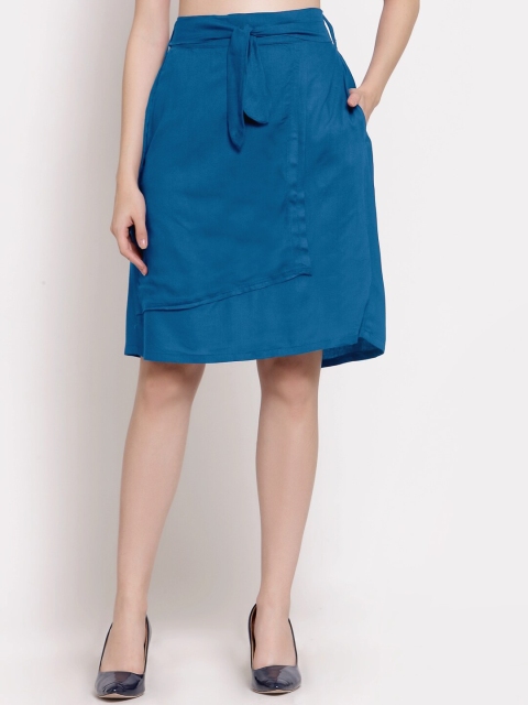 

PATRORNA Women Blue Pleated Tiered Knee Length Skirt