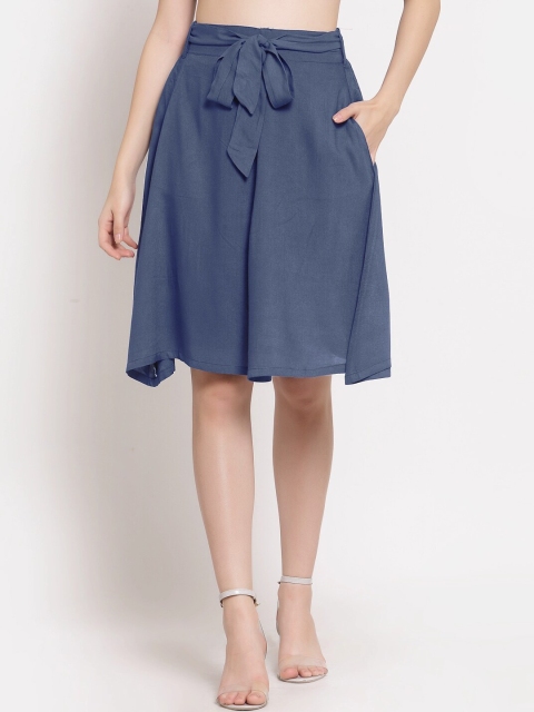 

PATRORNA Women Grey Solid A-Line Knee Length Skirts