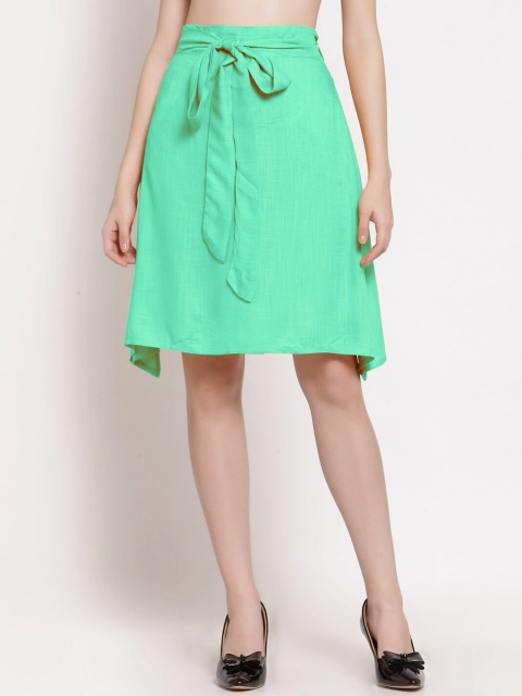 

PATRORNA Women Teal Solid Straight Knee-Length Skirts