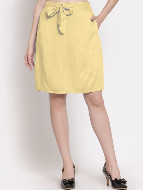

PATRORNA Women Gold-Coloured Solid Straight Skirt