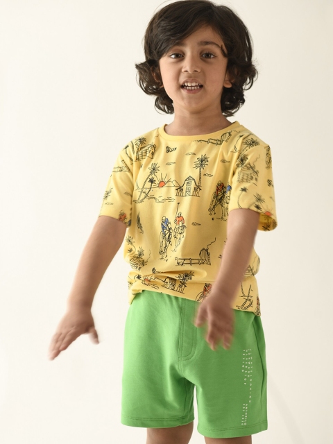 

Anthrilo Boys Yellow & Green Printed T-shirt with Shorts