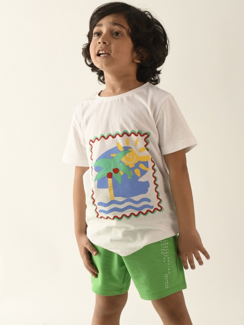 

Anthrilo Boys White & Green Printed T-shirt with Shorts
