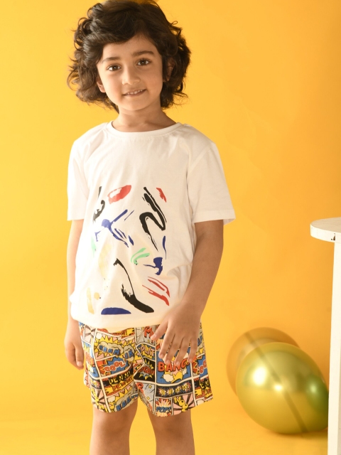 

Anthrilo Boys White & White Printed T-shirt with Shorts