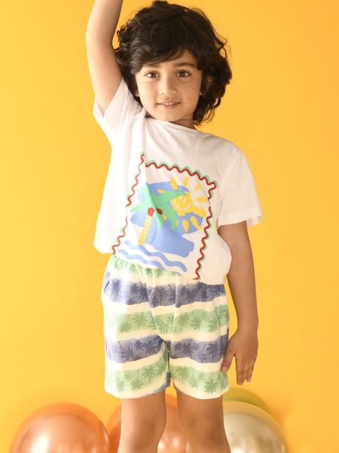 

Anthrilo Boys White & White Printed T-shirt with Shorts