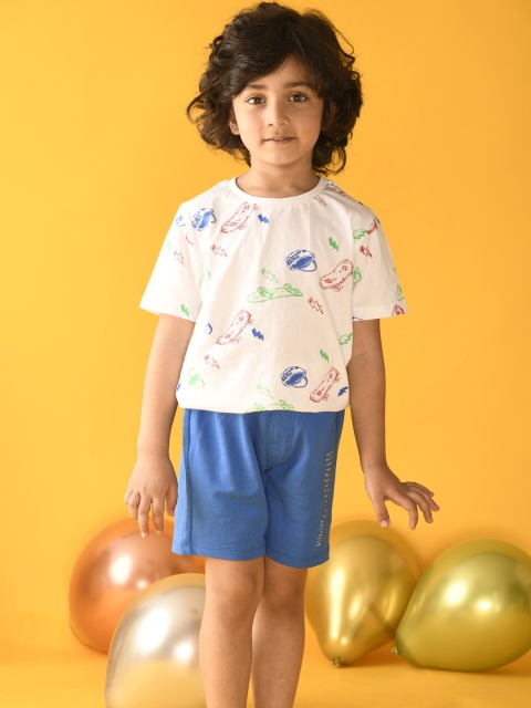 

Anthrilo Boys White & Blue Printed T-shirt with Shorts