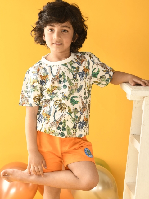 

Anthrilo Boys White & Orange Printed T-shirt with Shorts