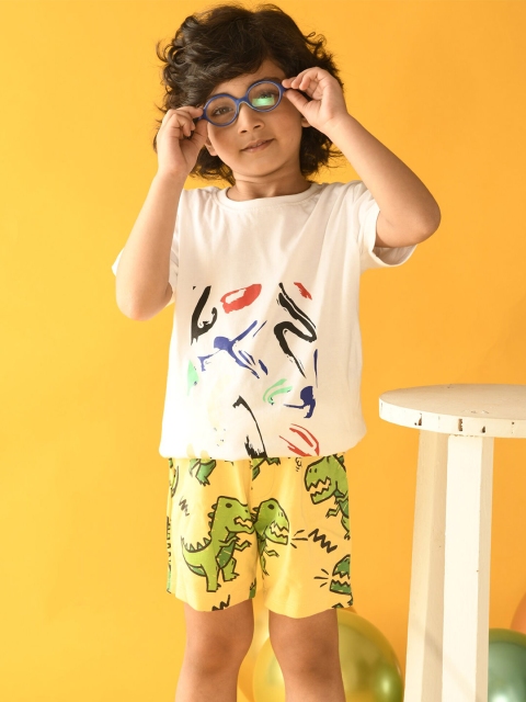 

Anthrilo Boys White & Yellow Printed T-shirt with Shorts