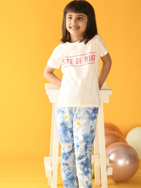 

Anthrilo Girls White & Multicoloured Printed T-shirt with Trousers