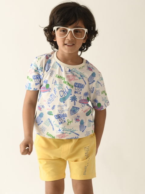 

Anthrilo Boys White & Yellow Printed T-shirt with Shorts