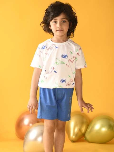 

Anthrilo Boys White & Blue Printed T-shirt with Shorts