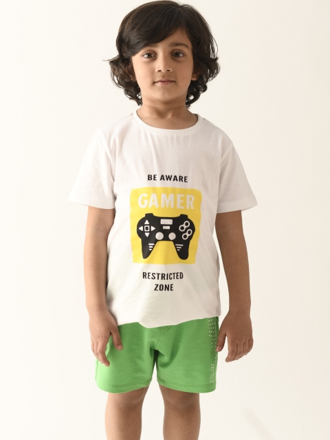 

Anthrilo Boys White & Green Printed T-shirt with Shorts