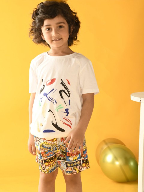 

Anthrilo Boys White & White Printed T-shirt with Shorts