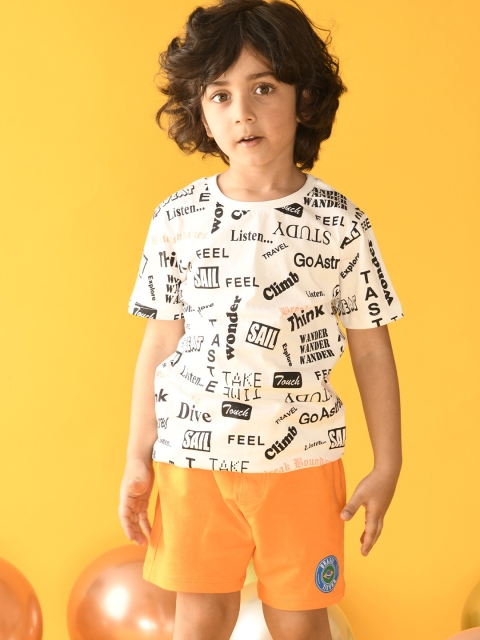 

Anthrilo Boys White & Orange Printed T-shirt with Shorts