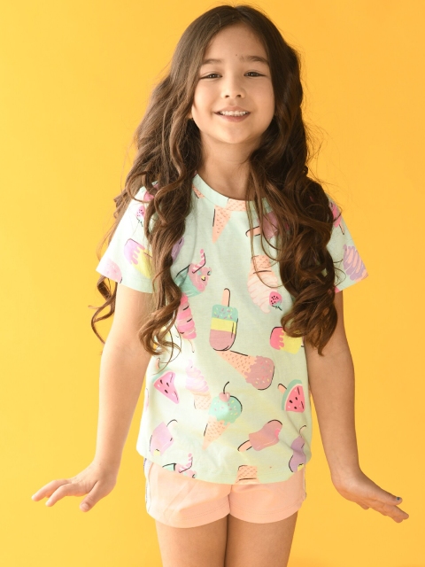 

Anthrilo Girls Sea Green Printed T-shirt with Shorts