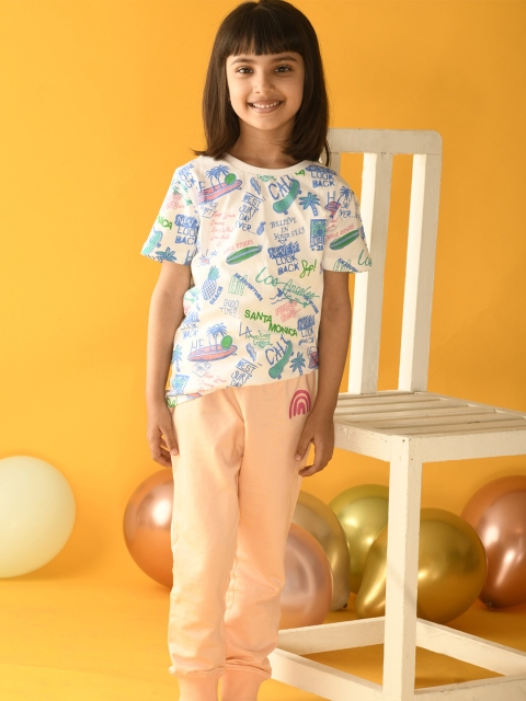 

Anthrilo Girls White Printed T-shirt with Trousers