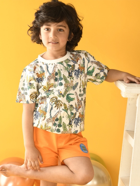 

Anthrilo Boys White & Orange Printed T-shirt with Shorts