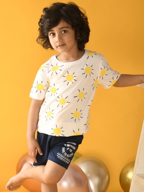 

Anthrilo Boys White & Navy Blue Printed T-shirt with Shorts