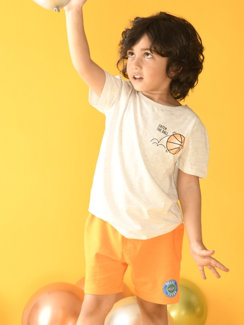 

Anthrilo Boys Grey & Orange Printed T-shirt with Shorts