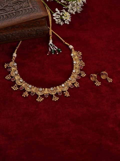 

SOHI Gold-Plated & Red Meenakari Studded Jewellery Set