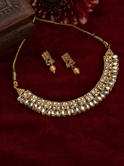

SOHI Gold-Plated White Stone Studded & Beaded Jewellery Set