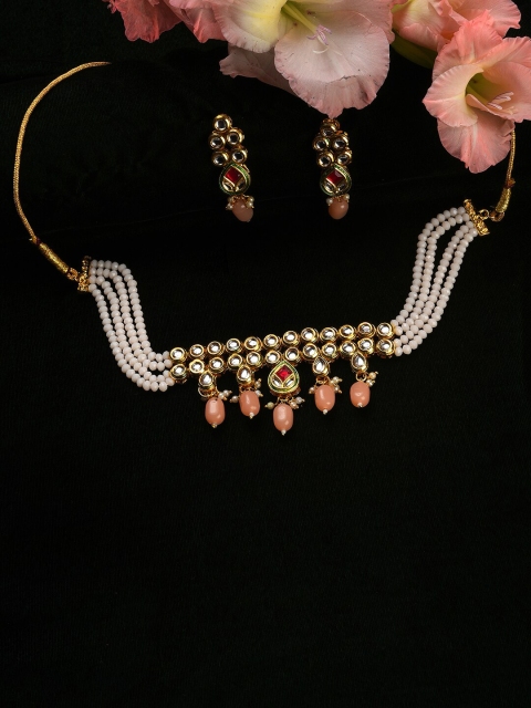 

SOHI Gold-Plated Pink Beaded Jewellery Set