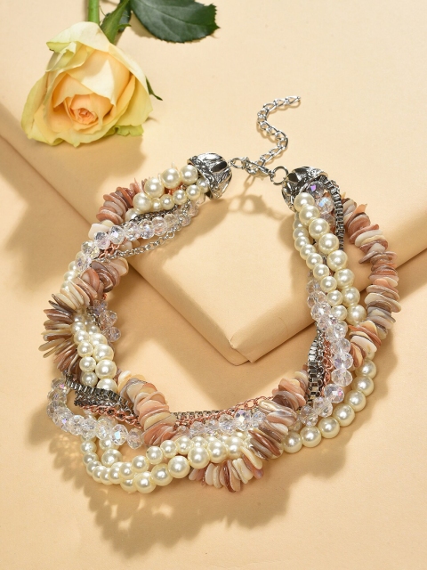 

SOHI Women Silver-Toned & Cream-Coloured Pearls Silver-Plated Charm Bracelet