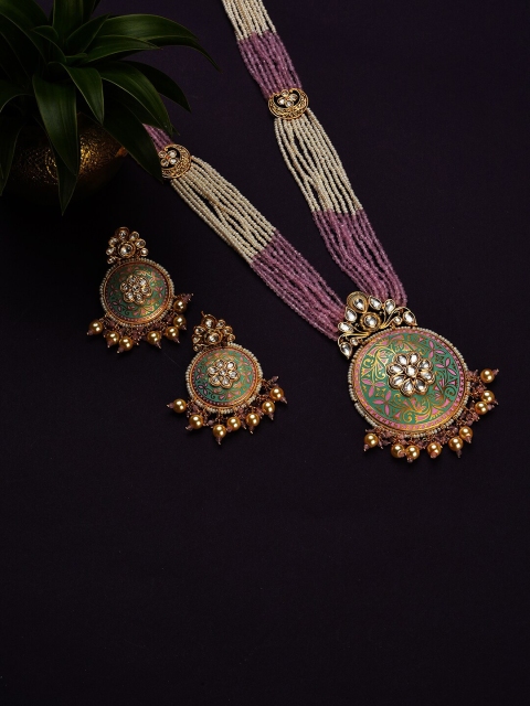 

SOHI Gold-Plated Pink & Peach Beaded Jewellery Set