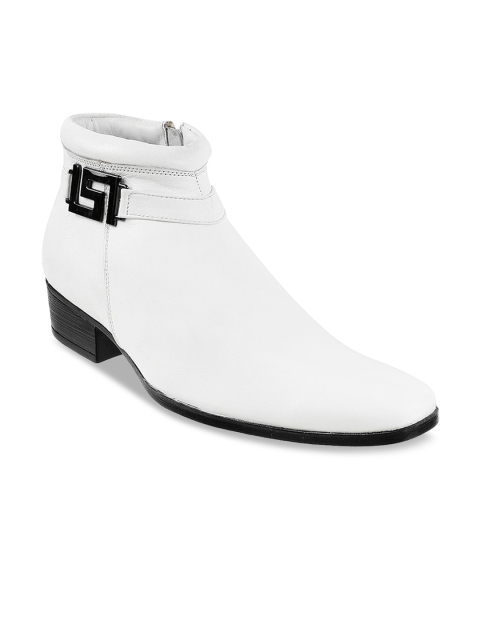 

Mochi Men White Solid Leather Boots