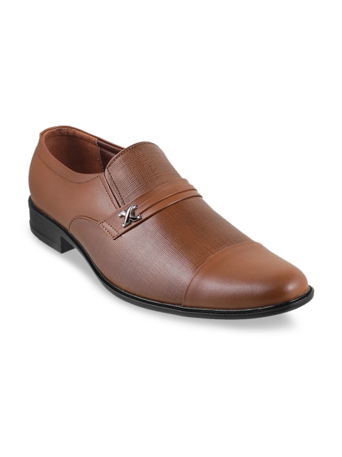 

Mochi Men Tan-Brown Textured Leather Formal Slip-Ons