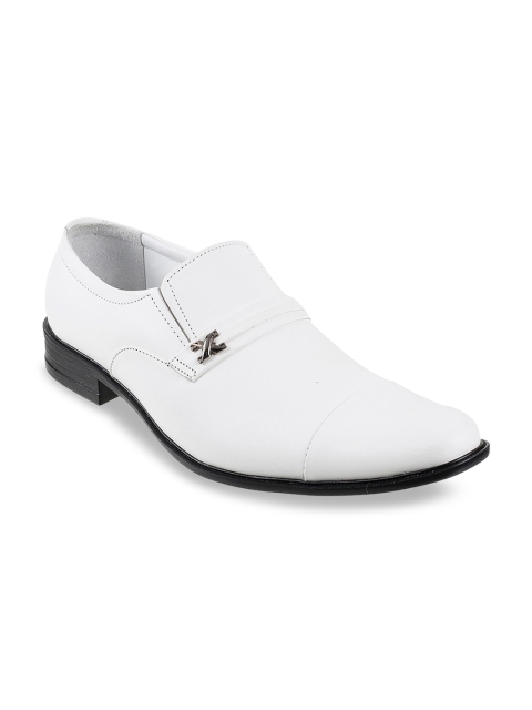 

Mochi Men White Solid Leather Formal Slip-Ons