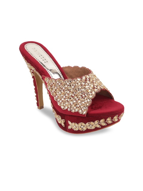

Metro Maroon Embellished Stiletto Mules
