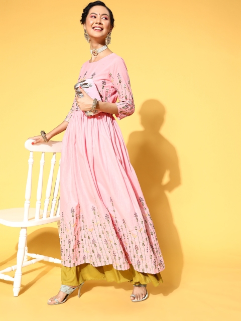 

ZOLA Women Pretty Pink Cotton Swirling Volume Kurta