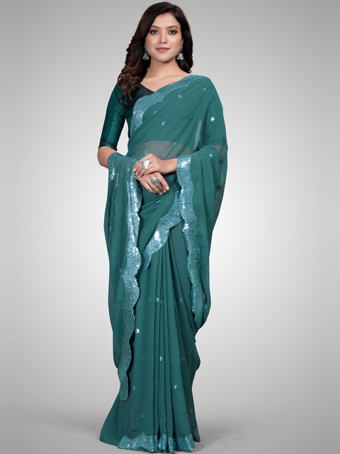 

Mitera Teal Embellished Sequinned Pure Georgette Saree