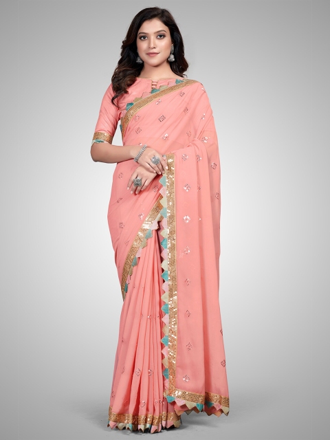 

Mitera Peach-Coloured Embellished Sequinned Pure Georgette Saree