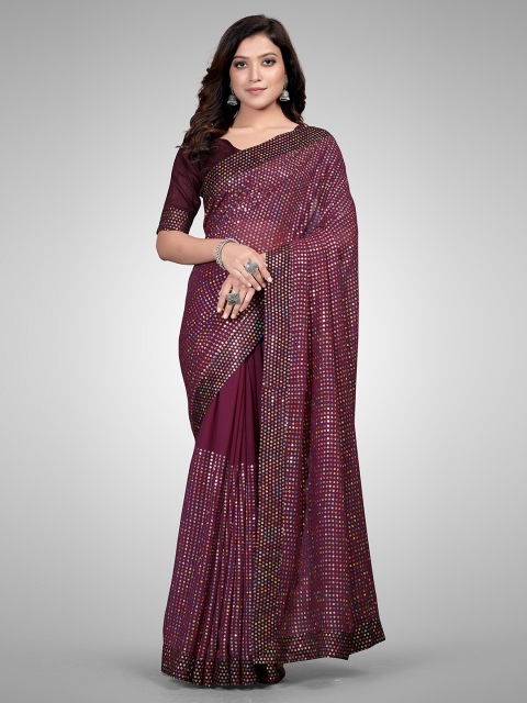 

Mitera Purple Embellished Sequinned Pure Georgette Saree