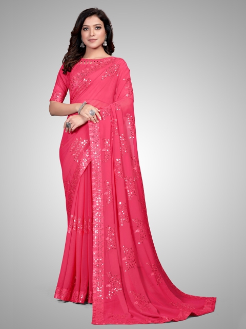 

Mitera Pink Embellished Sequinned Pure Georgette Saree