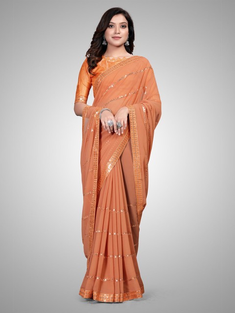 

Mitera Orange Embellished Sequinned Pure Georgette Saree