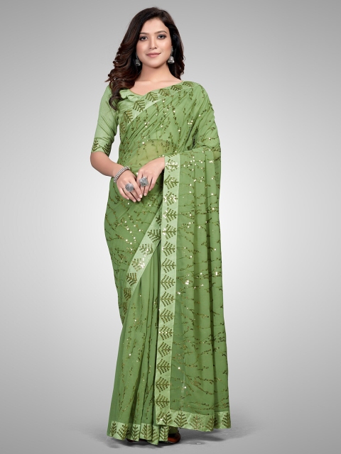 

Mitera Green Embellished Sequinned Pure Georgette Saree