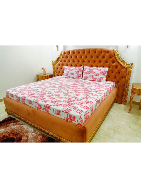

The Mini NEEDLE Pink & White 144 TC King Bedsheet with 2 Pillow Covers