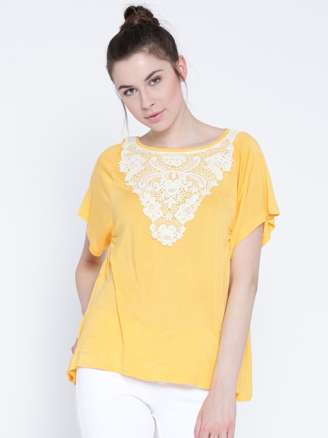 

Sera Women Yellow Crochet Detail Boxy Top