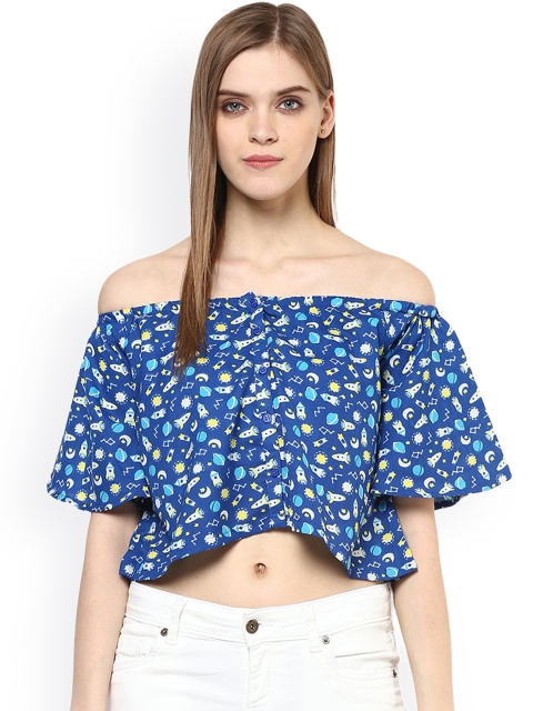 

Blue Saint Blue Printed Bardot Crop Top