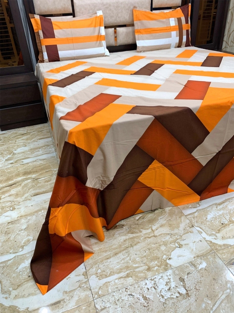 

Pure Decor Brown & Orange Geometric 400 TC King Bedsheet with 2 Pillow Covers