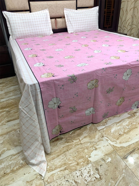 

Pure Decor Pink & White Floral 400 TC King Bedsheet with 2 Pillow Covers