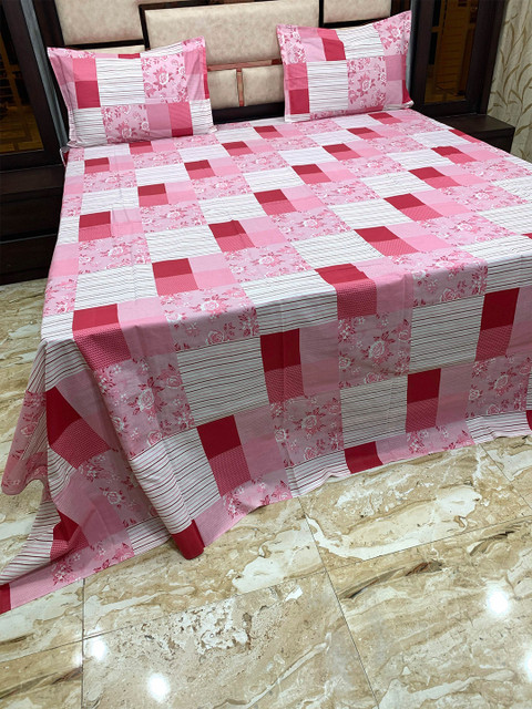 

Pure Decor Pink & White Floral 400 TC King Bedsheet with 2 Pillow Covers