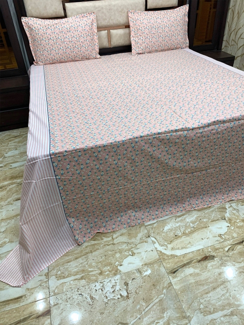 

Pure Decor Pink & Blue Floral 400 TC King Bedsheet with 2 Pillow Covers